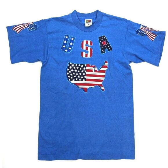 VTG 90s Handmade USA Patriotic Tee Tshirt Single Stitch Made in‎ USA Merica M - Picture 1 of 5